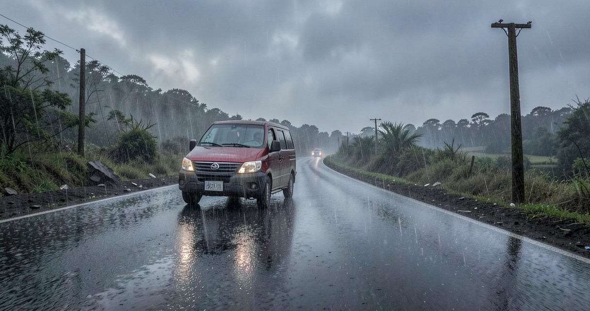 Primeira noite de chuva forte na estrada