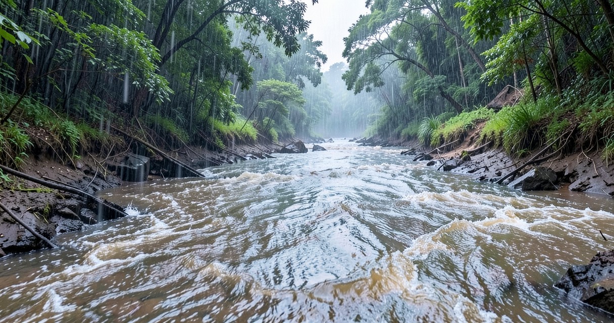 Primeira noite de chuva forte na estrada — Impactos Ambientais da Chuva nas Estradas Primeira noite de chuva forte na estrada — Impactos Ambientais da Chuva nas Estradas